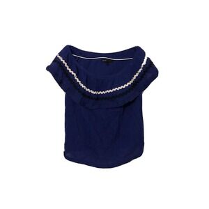 Gibson Blouse Shirt Top Womens Size Large Off Shoulder Ruffle Nautical Cotton